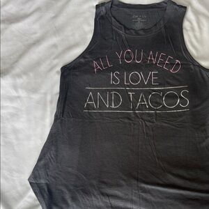 Zoe + Liv Charcoal Tank with Pink Lettering